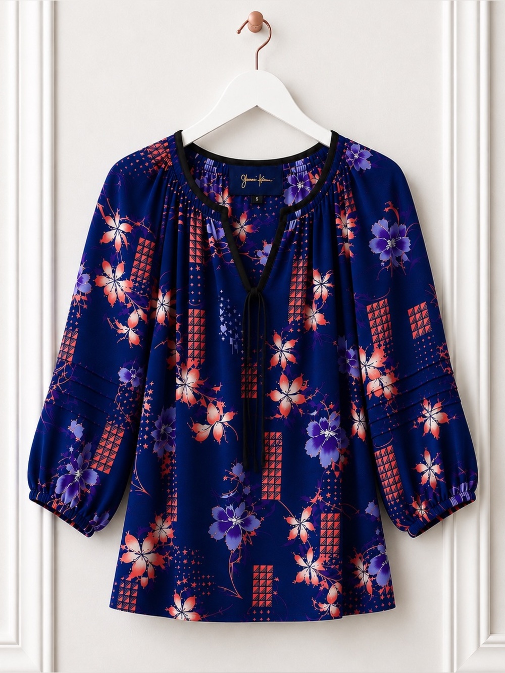 Yumi Kim $148 Womens Small 100% Silk Floral Tropical Print Peasant Blouse Top